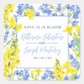 ワイルドフラワー黄青の水色の結婚植物 スクエアシール (正面)