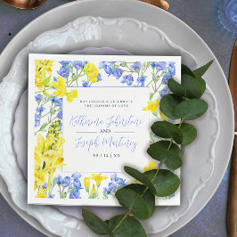 ワイルドフラワー黄青の水色の結婚植物 スタンダードカクテルナプキン