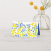 ワイルドフラワー黄青の水色の結婚植物 プレイスカード (裏面)