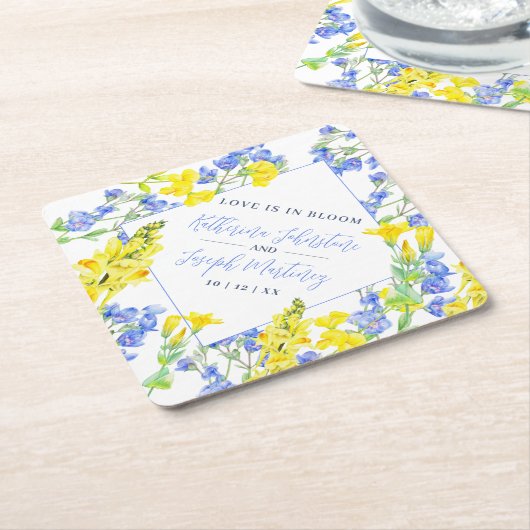 ワイルドフラワー黄青の水色の結婚植物 ペーパーコースター (アングル)