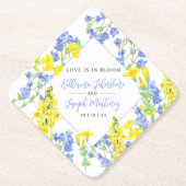 ワイルドフラワー黄青の水色の結婚植物 ペーパーコースター (正面)