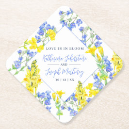 ワイルドフラワー黄青の水色の結婚植物 ペーパーコースター