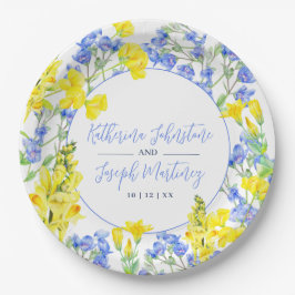 ワイルドフラワー黄青の水色の結婚植物 ペーパープレート