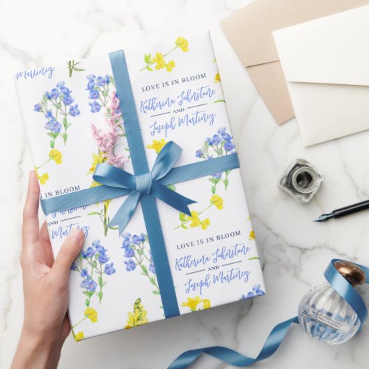ワイルドフラワー黄青の水色の結婚植物 ラッピングペーパー (ギフト)