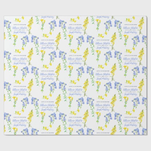 ワイルドフラワー黄青の水色の結婚植物 ラッピングペーパー (フラット)