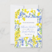 ワイルドフラワー黄青の水色の結婚植物 出欠カード (正面)