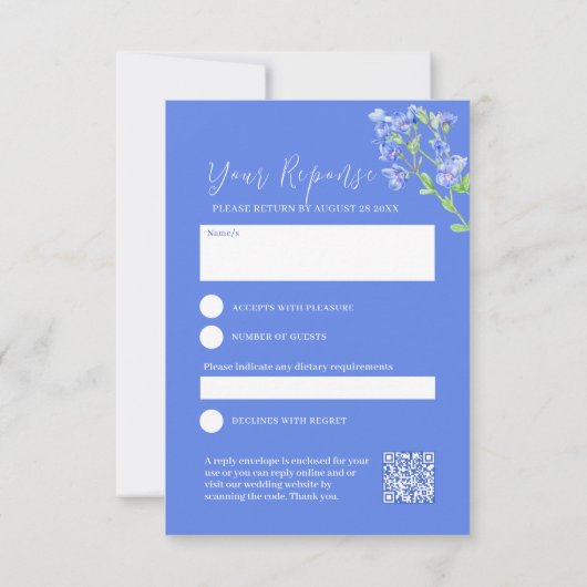 ワイルドフラワー黄青の水色の結婚植物 出欠カード (裏面)