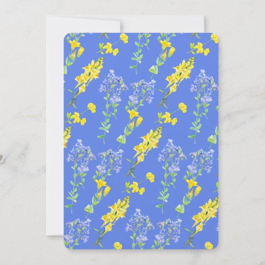 ワイルドフラワー黄青の水色の結婚植物 招待状 (裏面)