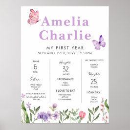 ワイルドフラワー1年目の誕生日マイルストーン ポスター