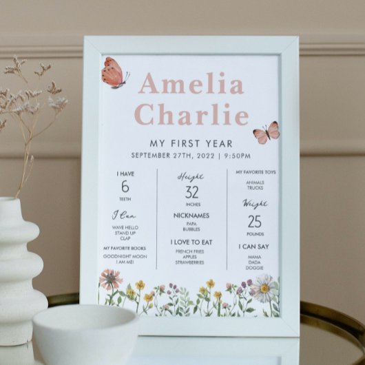 ワイルドフラワー1年目の誕生日マイルストーン ポスター