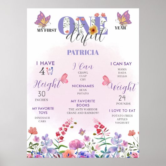 ワイルドフラワー1年目1年目の最初の誕生日マイルストーン ポスター (正面)