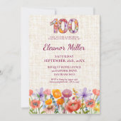 ワイルドフラワー100歳の誕生日パーティ - フラワーナンバー 招待状 (正面)