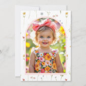 ワイルドフラワー1stバースデーフォトピンクコケットボウ 招待状 (裏面)