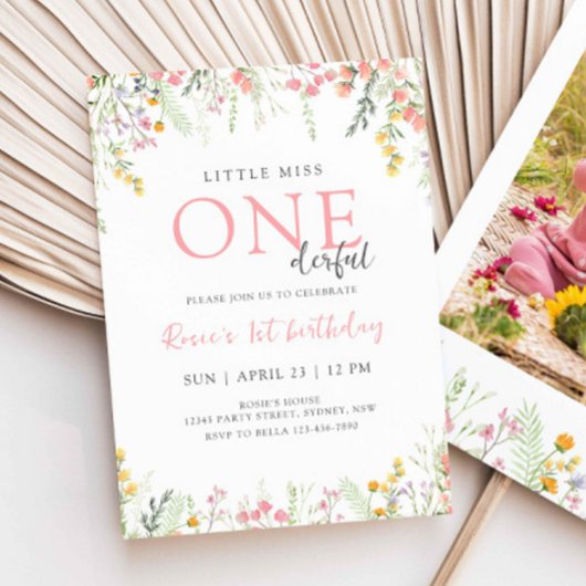 ワイルドフラワー1stバースデー恋しく思リトル1ダーフル 招待状