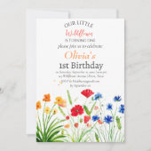 ワイルドフラワー1st第1誕生日レッドブルーフローラ 招待状 (正面)