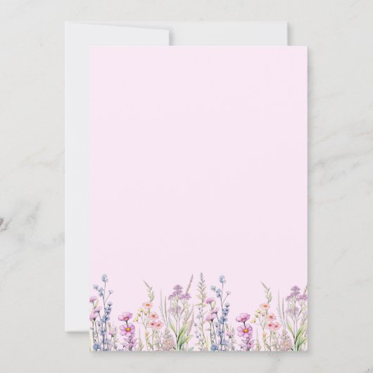 ワイルドフラワー1st誕生日ピンク紫の女の子 招待状 (裏面)