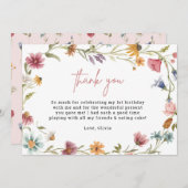 ワイルドフラワー1st誕生日プリント可能サンキューカード 招待状 (正面/裏面)