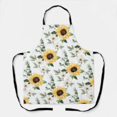 ワイルドフラワー&ひまわり模様モノグラムホワイト エプロン (正面)