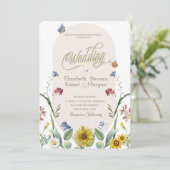 ワイルドフラワー　ひまわり　蝶　ウェディング 招待状 (スタンド正面)