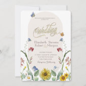 ワイルドフラワー ひまわり 蝶 ウェディング 招待状 (正面)