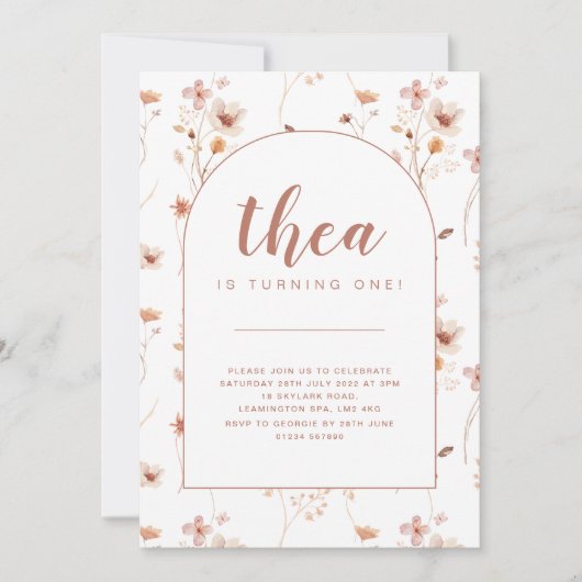 ワイルドフラワー アーチ型 バースデー ご招待 招待状 (正面)