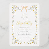 ワイルドフラワー&イエローボウガーデンエレガントベビーシャワー 箔招待状 (正面)
