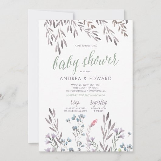 ワイルドフラワー ウェディング ベイビー シャワーの招待状 招待状 (正面)