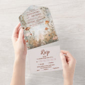 ワイルドフラワー ウェディング ボヘミア カントリー オールインワン招待状 (貼ってはがせる)