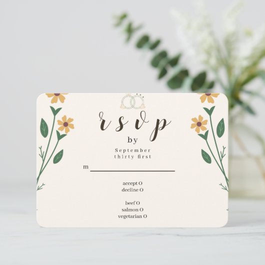 ワイルドフラワー ウェディング RSVP カード (スタンド正面)