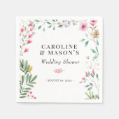 ワイルドフラワー・ウォーターカラーのブライズシャワー スタンダードカクテルナプキン (正面)
