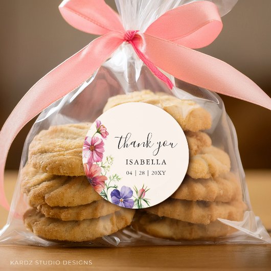 ワイルドフラワー・ウォーターカラーの感謝を表すブライダルシャワーのステッカー ラウンドシール