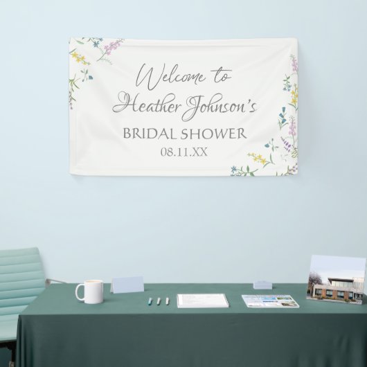 ワイルドフラワー・ウォーターカラー・エレガント・フラワーブライダルシャワー 横断幕 (トレードショー)