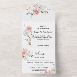  ワイルドフラワー ウォーターカラー フラワーバンチ ウェディング オールインワン招待状
