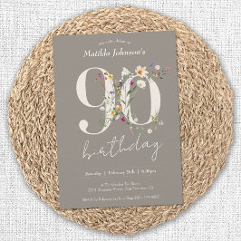 ワイルドフラワー エレガント フラワーの90歳の誕生日パーティー 招待状