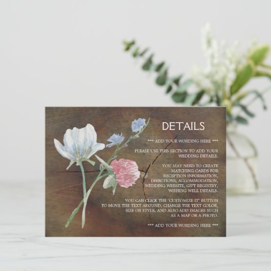 ワイルドフラワー オーク材 ウェディング 詳細 エンクロージャーカード (スタンド正面)