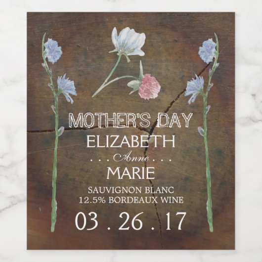 ワイルドフラワー オーク材 母の日 ワインラベル (シングルラベル)