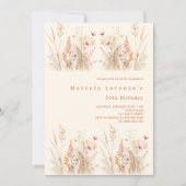 ワイルドフラワー　クリームピーチ　ボヘミアンスタイルの誕生日 招待状 (正面)