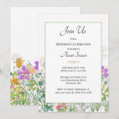 ワイルドフラワー グリーン おばさん 誕生日パーティー 招待状 (正面/裏面)