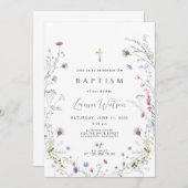 ワイルドフラワー ゴールド クロス 洗礼 招待状 (正面/裏面)