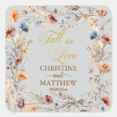 ワイルドフラワー ゴールド '恋に落ちる' エレガントなウェディング スクエアシール (正面)