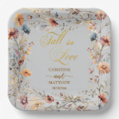 ワイルドフラワー ゴールド '恋に落ちる' エレガントなウェディング ペーパープレート (正面)