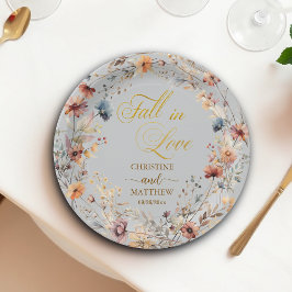 ワイルドフラワー ゴールド '恋に落ちる' エレガントなウェディング ペーパープレート
