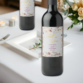 ワイルドフラワー ゴールド '恋に落ちる' エレガントなウェディング ワインラベル