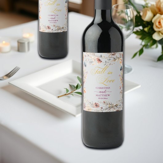 ワイルドフラワー ゴールド '恋に落ちる' エレガントなウェディング ワインラベル