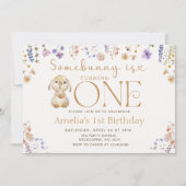 ワイルドフラワー サムバニー ハッピーワン 1歳誕生日 招待状 (正面)