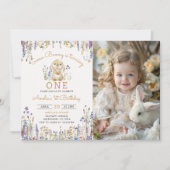 ワイルドフラワー サム・バニー・ガール バースデー フォト 招待状 (正面)