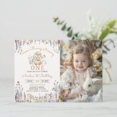 ワイルドフラワー サム・バニー・ガール バースデー フォト 招待状 (スタンド正面)