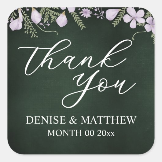 ワイルドフラワー＆シダ　オン　フォレストグリーン スクエアシール (正面)