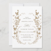 ワイルドフラワー シルエット リース ウェディング タン＆ホワイト 招待状 (正面)