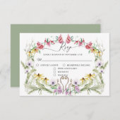 ワイルドフラワー スプリング リース モダン フローラル タイポグラフィ 出欠カード (正面/裏面)
